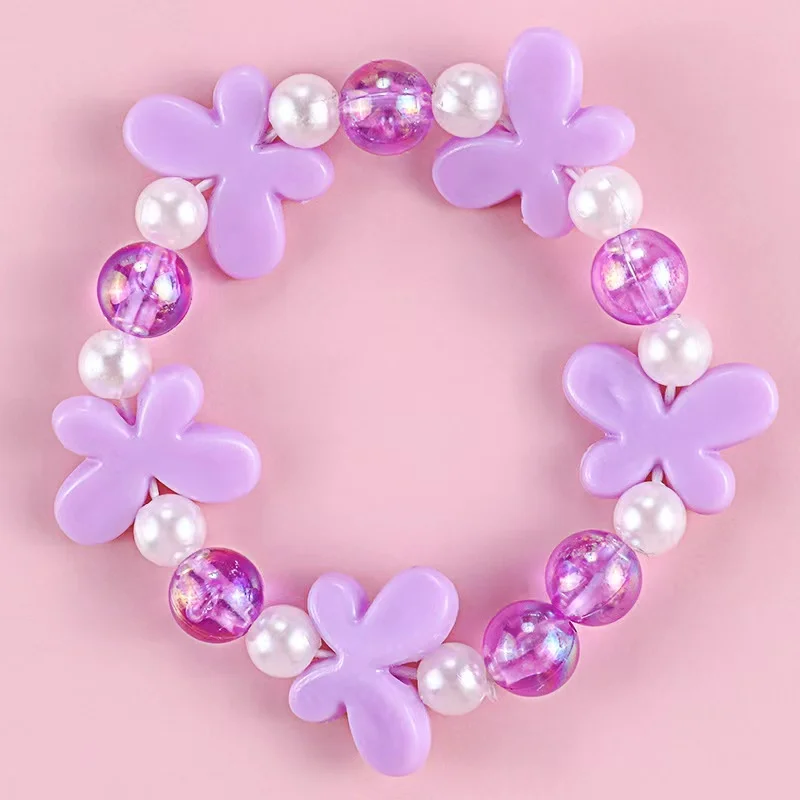 Factory Wholesale Fashion Cute Children's jewelry Princess pearl beads bracelet with flowers 15cm pink baby girl bracelet