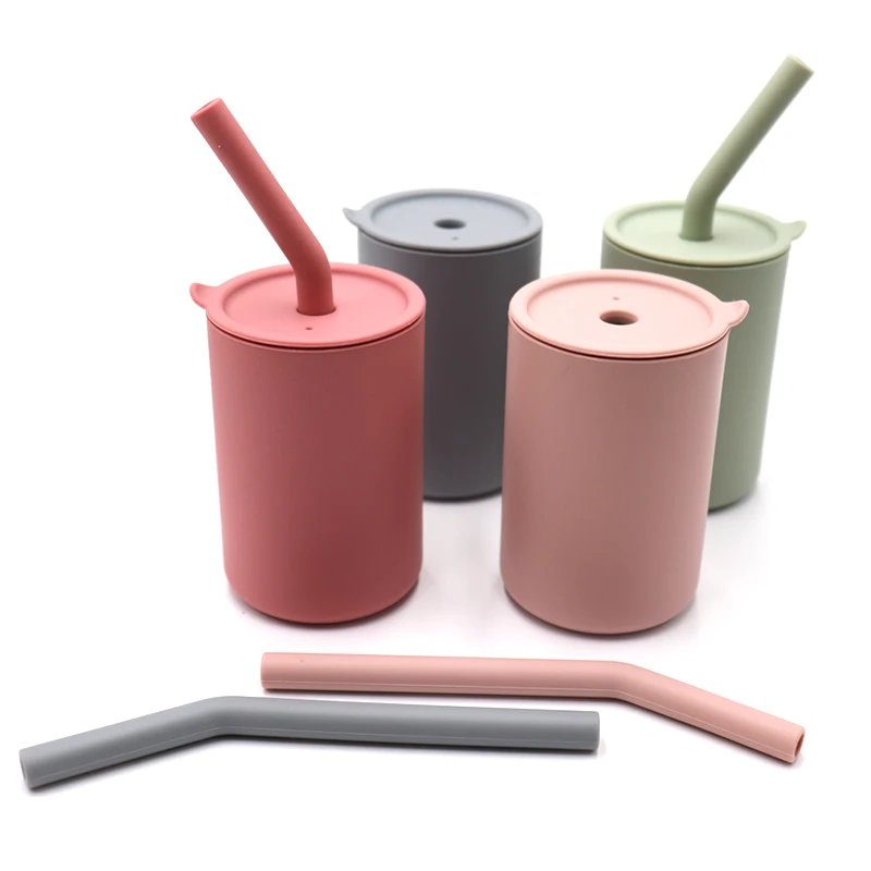 Eco Friendly Kids Splash Proof Nice Silicone Cup With Straw Lid 12 oz Silicone Kids' Cups for Kids