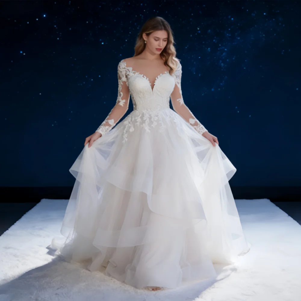 sachin and babi light blue dress Plus Size Empire Waist Wedding Dress with Lace Flutter Sleeves and Chiffon  Skirt main image 1