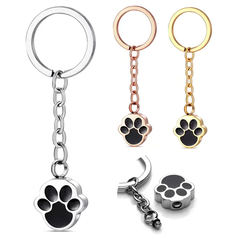Mini Waterproof Stainless Steel Coin Holder Pet Urn Keychain Cartoon Paw Print Ashes Keepsake for Dogs & Cats Cremation Jewelry preview 2