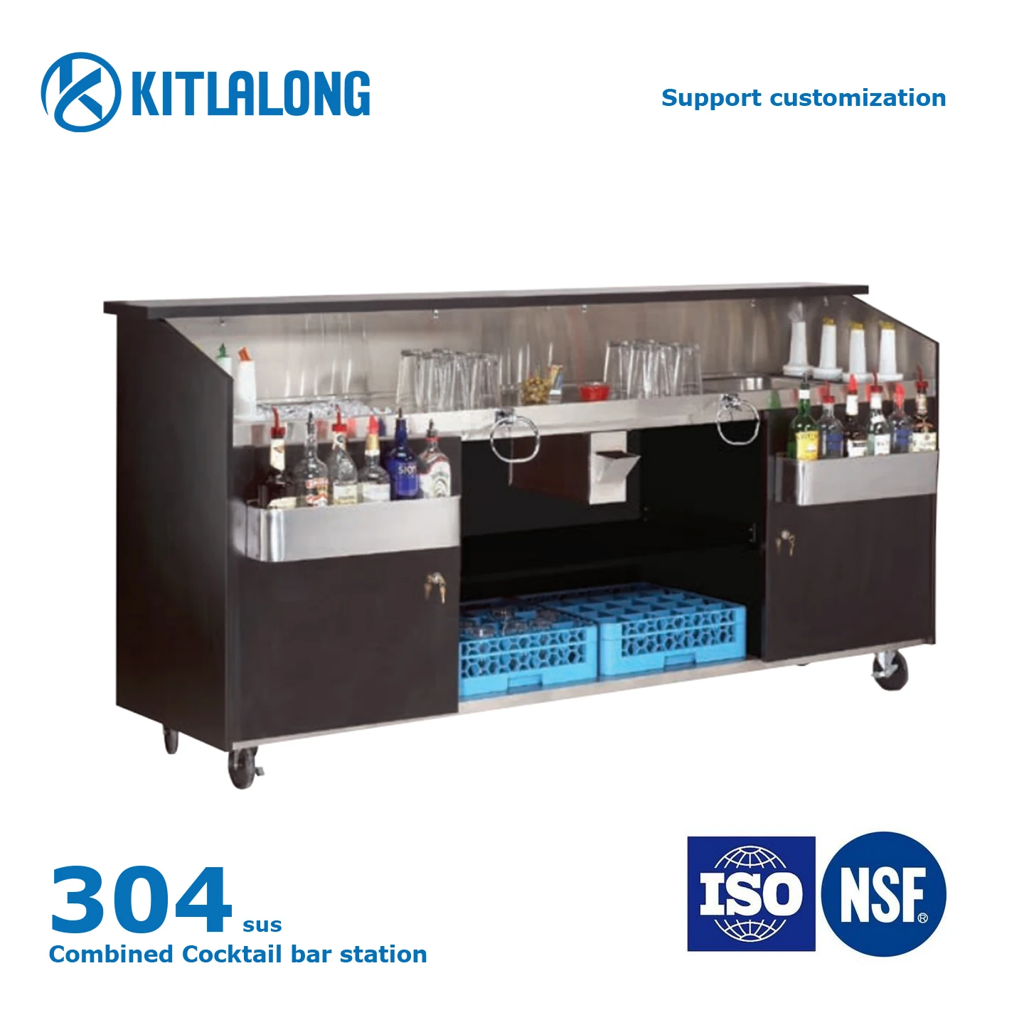 Custom Outdoor Use Cocktail Bar Mobile Bartender Ice Bin Drain Board