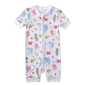 Toddler Rompers One Pieces Playsuits Jumpsuit Bamboo Baby Clothes Pyjamas Double Zipper Bodysuits Full Print Baby Rompers