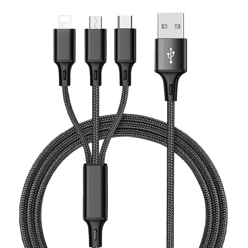 Nylon Braided Fast Charging Three-in-One USB Data Cable - ANKUX.COM
