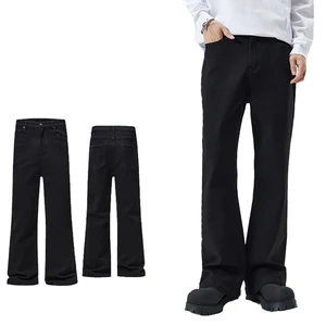 Autumn and Winter Stretch Black Denim Flared Trousers for Men Slim-fit and Leg-lengthening Pants