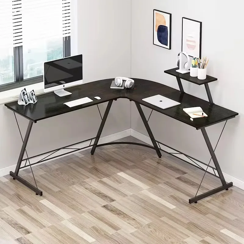 Factory Custom Mobile Wooden Laptop Computer Table Top L Shaped Desks with Round Corner Space-Saving for Home Office