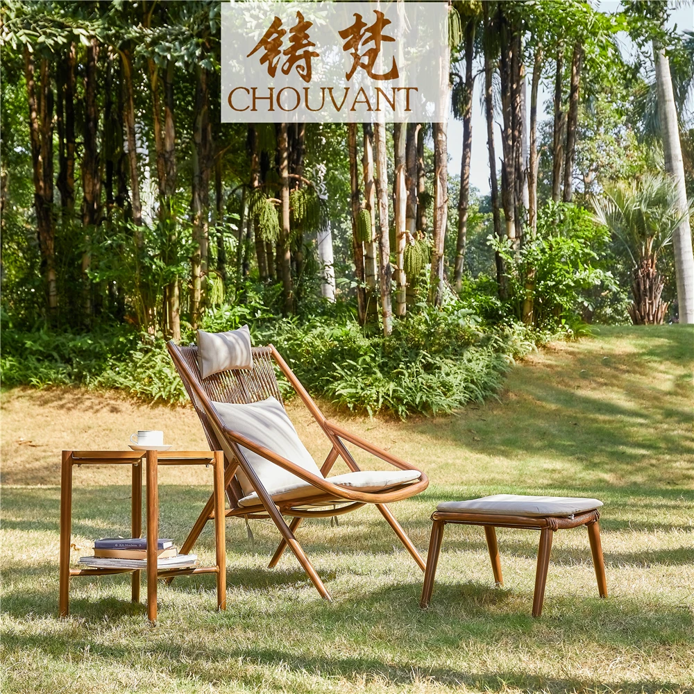 Modern outdoor patio beach hotel balcony lobby leisure sunshine aluminum alloy deck chair furniture three-piece set