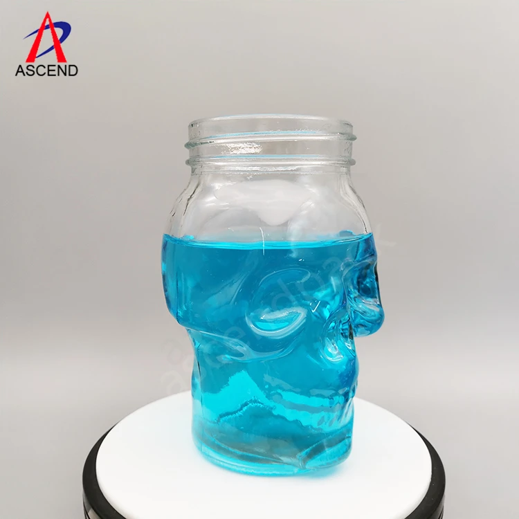 Custom Colored Skull Shape Glass Mason Jar 16OZ 500ml Glass Jar with Screw Metal Lid and Straw for Drinking