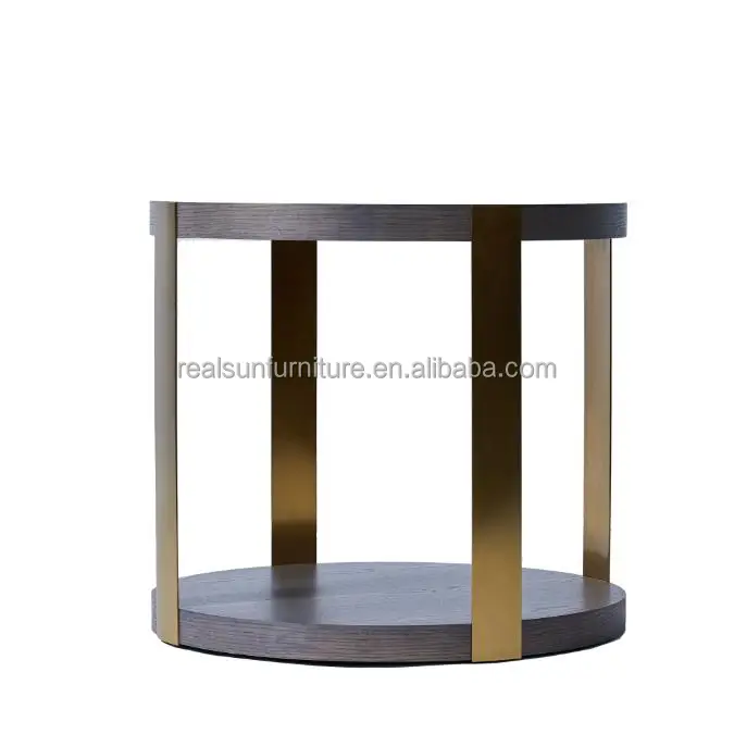Luxury Round Wooden Top Stainless Steel Coffee Table Sturdy 72x64cm