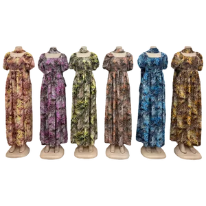 Wholesale New Short Sleeve square Collar Printed a Line Summer Ladies Casual High Waist Dress