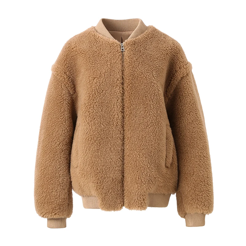 New Unisex Men and Women Wool and Alpaca Teddy Bear Coat Baseball Jacket  Bomber Jacket