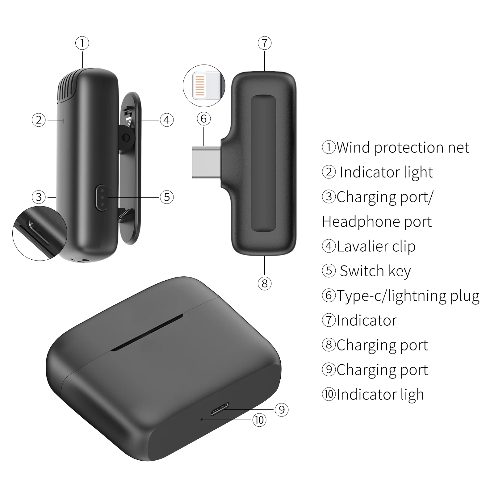 Wireless Lavalier Microphone For Iphone Ipad With Charging Case