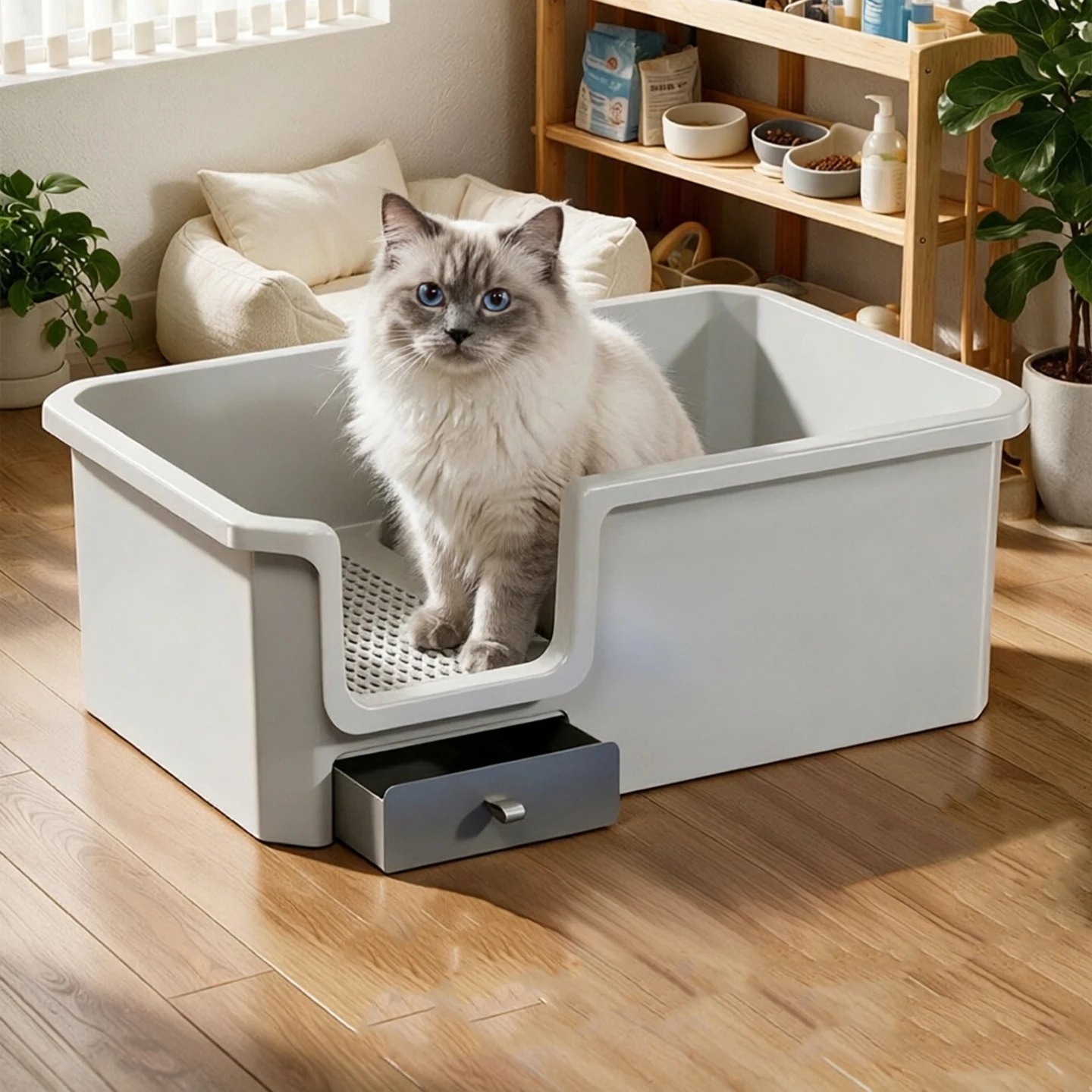 Extra Large Corridor Style Cat Litter Box Semi Enclosed High Side Anti Splash Cat Toilet With Drawer Cat Sand Basin Pet Supplies