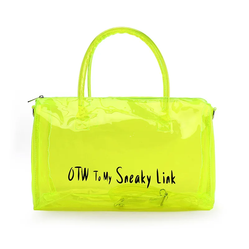 Clear Gym Bag for Women,Spend Night Bag Clear PVC Tote Bag Large Sports  Duffel Bag Bright Candy Color Jelly Bag with Durable Metal Zipper for Gym,  School, Travel, Beach Yellow