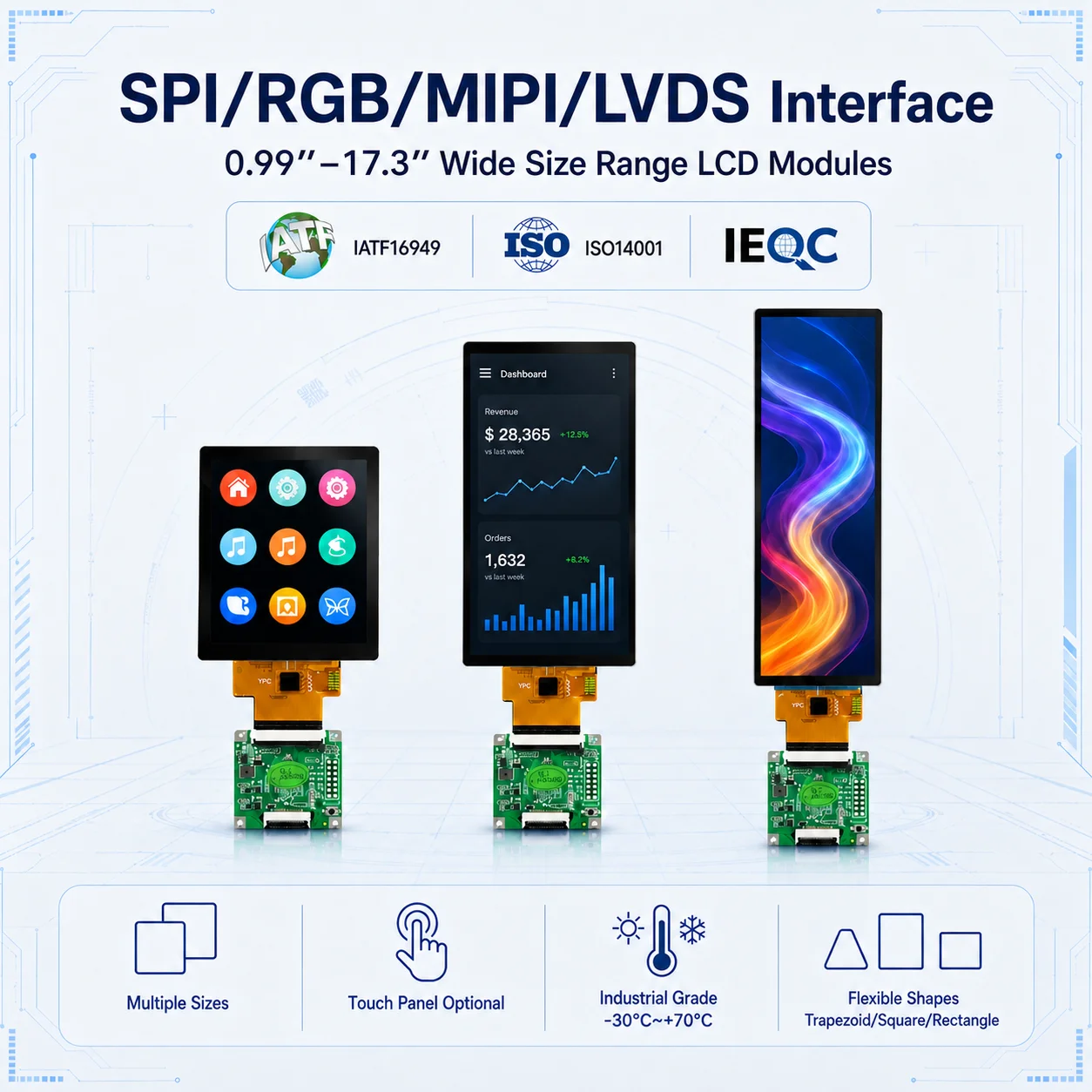 MIPI Mcu Rgb Spi Lvds EDP Interface 3.0'' 5.98'' 6.86'' 8.10'' 9.16 Inch Small Color Display Panels Touch Screen TFT LCD Module