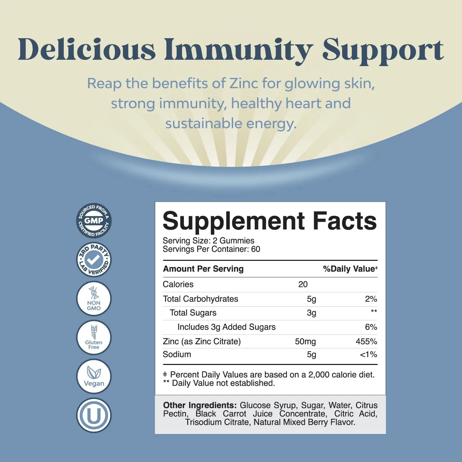Extra Strength Zinc Gummies For Adults For Chewable Zinc Citrate 50mg Immunity Gummies For