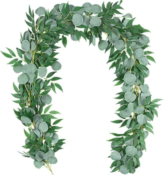 Artificial Silver Dollar Eucalyptus Garland with Willow Leaves for Wedding Party Home Decoration
