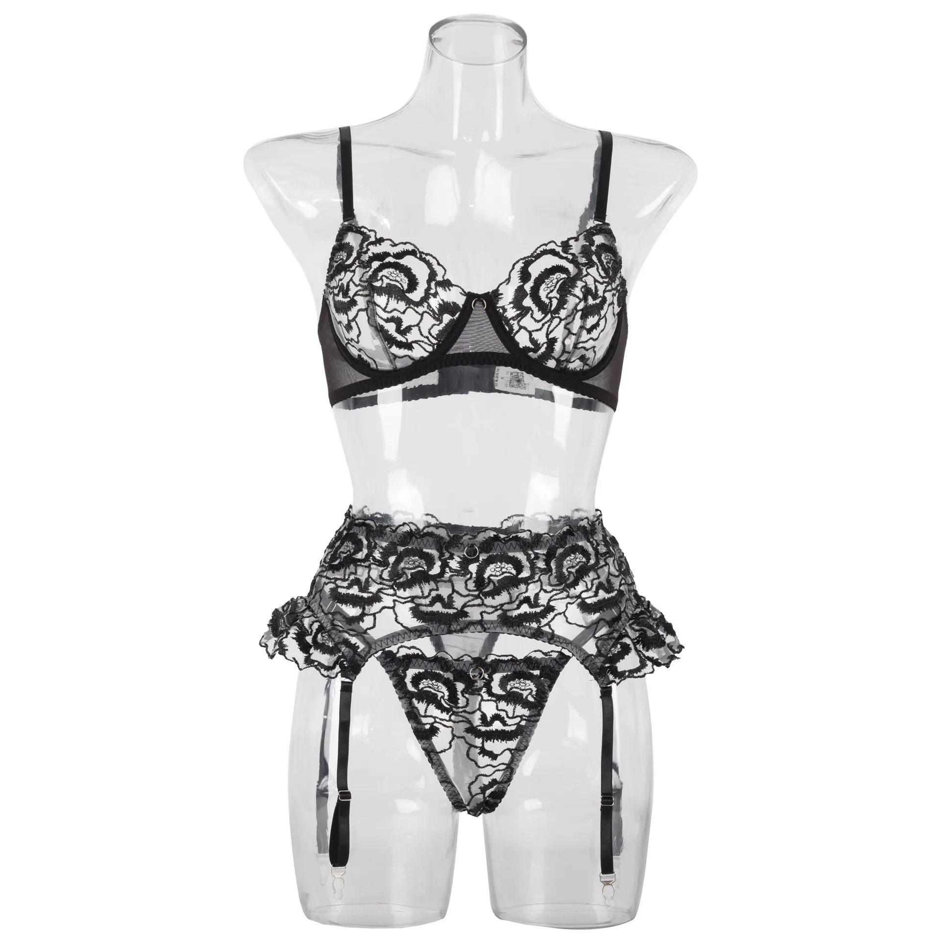 2023 Hot Selling Black Sexy Lingerie Set Women Sex Underwear 3 Piece Set Lasce Embroidery Seduce Sexy Lingerie