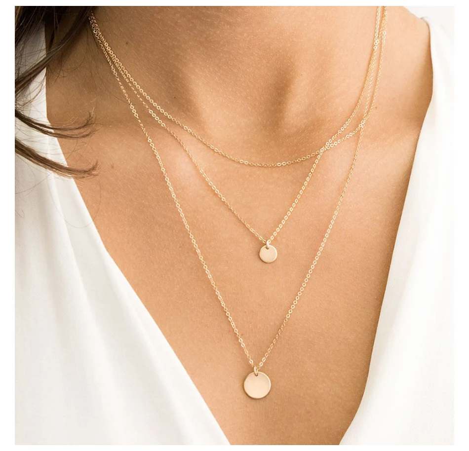 Bohemian Layered Disc Coin Choker Necklace - Snake Chain With Multiple Pendants, Silver Tone Adjustable Necklace - View #8
