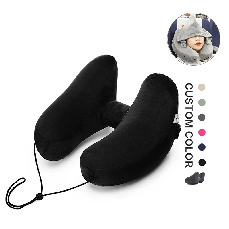 Easy to Inflate and Deflate Inflatable Travel Neck Pillow for Sleeping on Airplane Train Car Bus