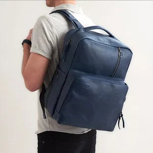 Custom Logo Luxury Pebble Leather Navy Mens Daddy Laptop Baby Diaper Backpack for Men