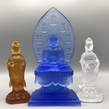 Manufacturers Custom Multicolour Glass Crystal Buddha Statue of the Three Eastern Saints for Buddhist Decoration