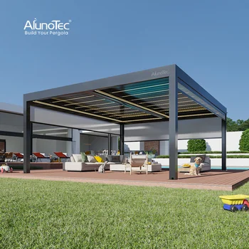 AlunoTec Modern Automatic Patio Gazebo Outdoor Arches Bioclimatic Aluminium Pergola Opening Louvred Roof