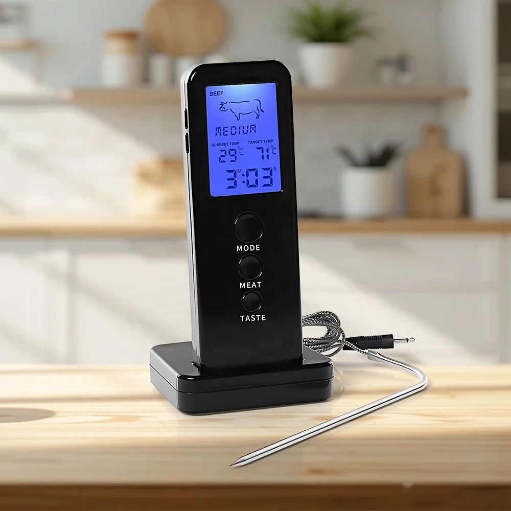 Wireless Remote ABS Plastic Kitchen Cooking Thermometer Smart Digital Meat BBQ Oven Temperature Sensor Probe for Household Use