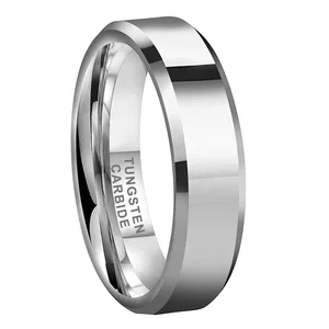 Coolstyle Jewelry Wholesale 6mm Beveled Polished Tungsten Carbide Finger Ring for Men Women Fashion Engagement Wedding Band