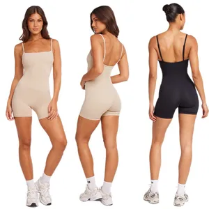 Wholesale Custom Women Sport Jumpsuit Sleeveless Workout Romper Sexy Compression Shorts One Piece Gym Yoga Bodysuits