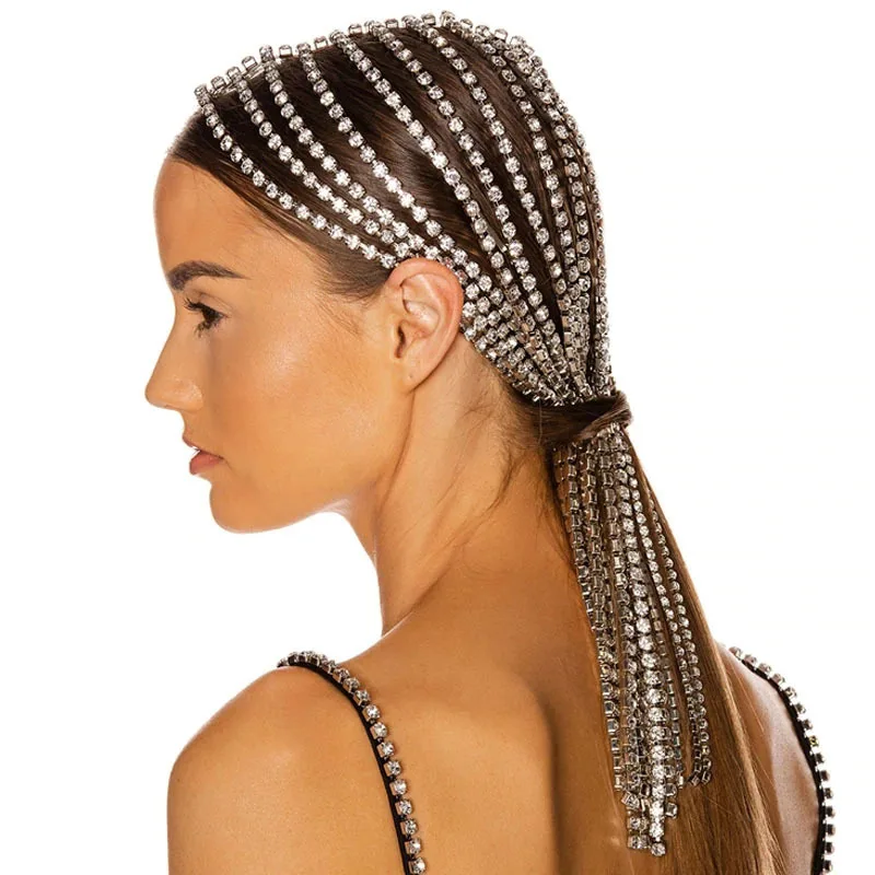 Fashion Women Elastic Black Bling Crystal Rhinestone Band Hairband Headband 