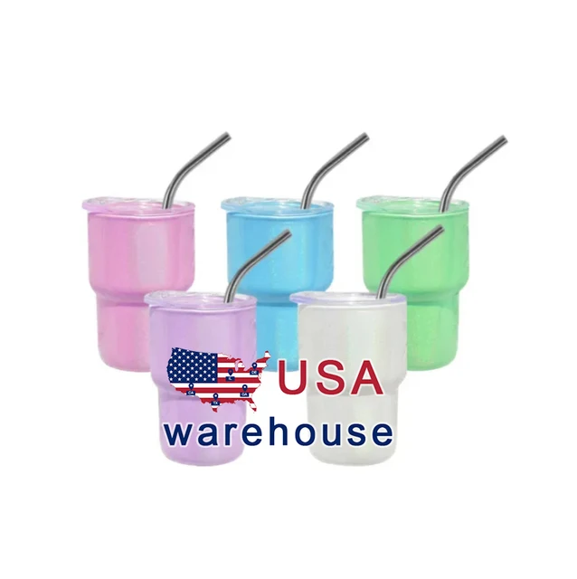 USA warehouse quality 3oz fashion liquor glasses shimmer glitter coating sublimation blank mini shotglass tumbler 50pcs/case