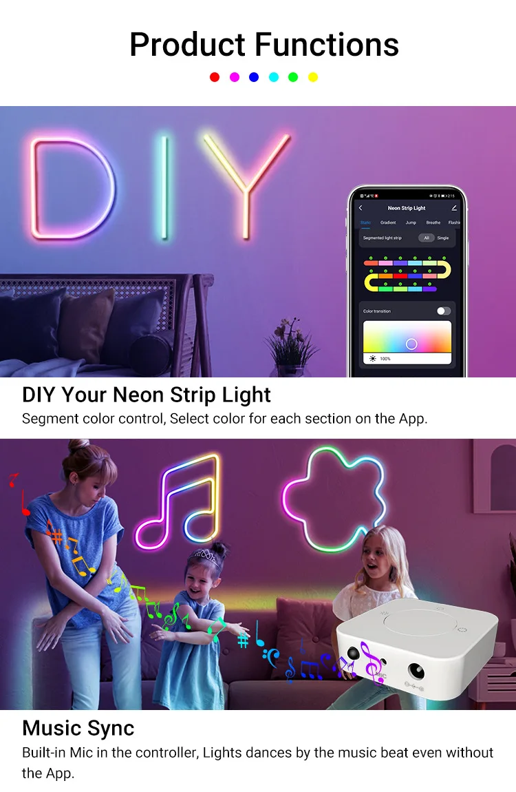 Magic RGB IC Tuya Smart Life Wifi Led Neon Light Strip 12v Blueto Dream ...