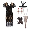 Conjunto de seis piezas negro y dorado.