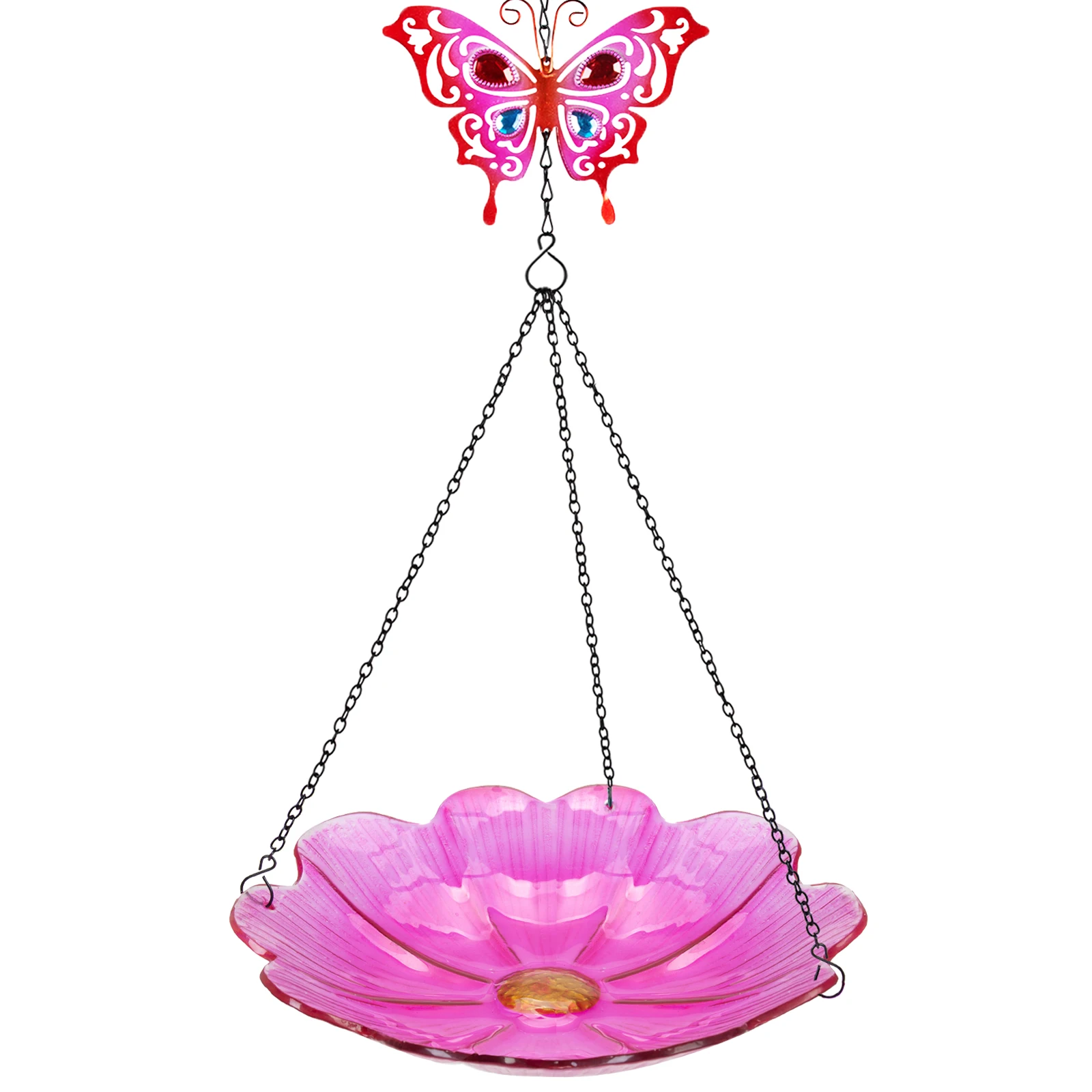 Glass Bird Bath Outdoor Hanging Small Birdbath Pink Wild Bird Feeder for  Yard