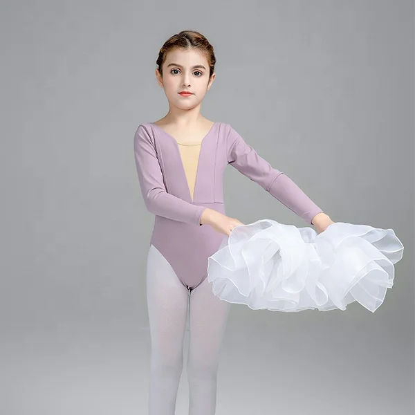 Wholesale Mallas de malla con escote en V profundo para niñas, maillot de manga larga ballet, falda larga para baile From m.alibaba.com