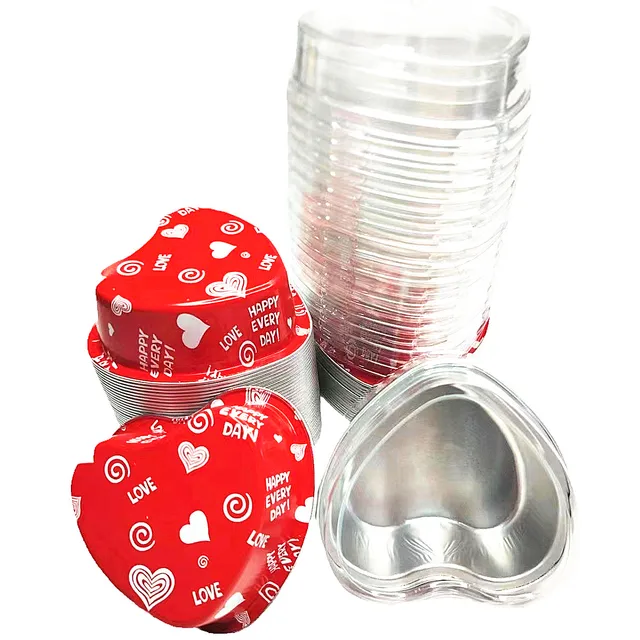 Mini Cupcake Cup Flan Baking Cups Heart Shaped Aluminum Foil Disposable for Valentine Mother's Day Wedding Xmas Birthday 3.4 OZ