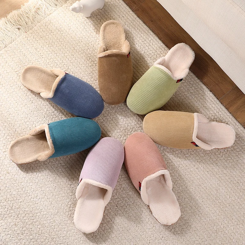 wholesales custom logo home warm indoor fluffy fur Flanche velvet PU sole rubber fashion women's slipper