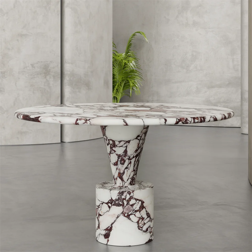 Calacatta Viola Round Dining Table with Unique Legs
