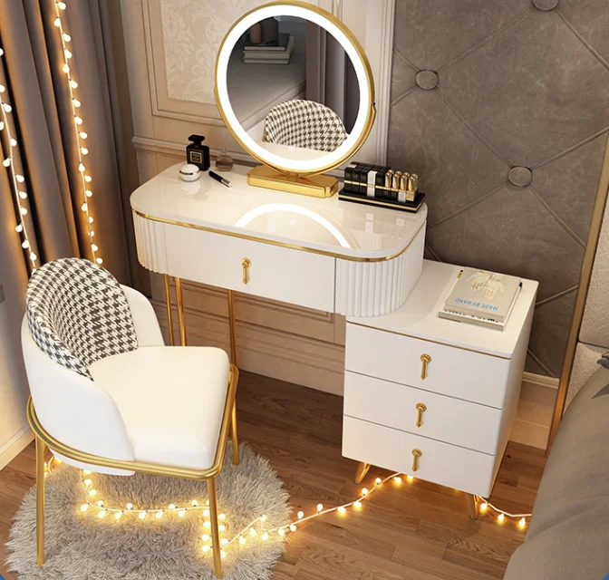 Minimalist Light Luxury Dressing Table Set Bedroom Storageintegrated Dressing Table with LED Lights Wall Mounted Dressing Table