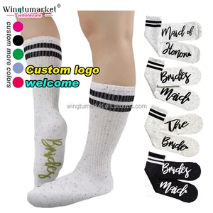 Wholesale Party Bridal Stockings Wedding Sock Soft Cotton Letters Maid Honor Black White Brides Bridesmaid Socks Women