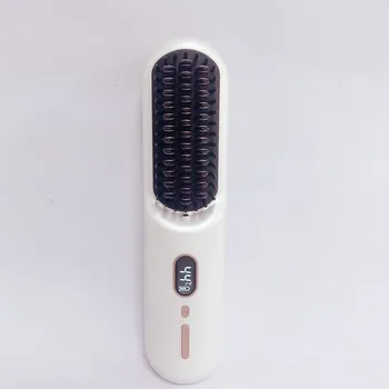 USB Rechargeable Porta Cordless Hair Straightener Brush Lightweight Portable Mini Straightening Brush for Travel