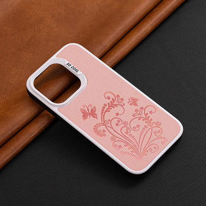 Laudtec Embossing Craft Flower Design Customized Pattern Mobile Phone Cover For iPhone 16 15 Pro Max