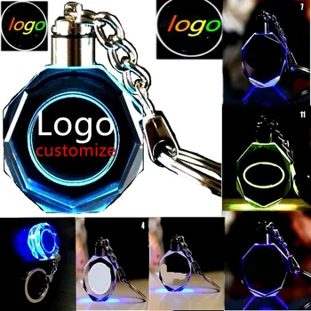 custom 3d laser engraving LED car logo crystal keychain for giveaways