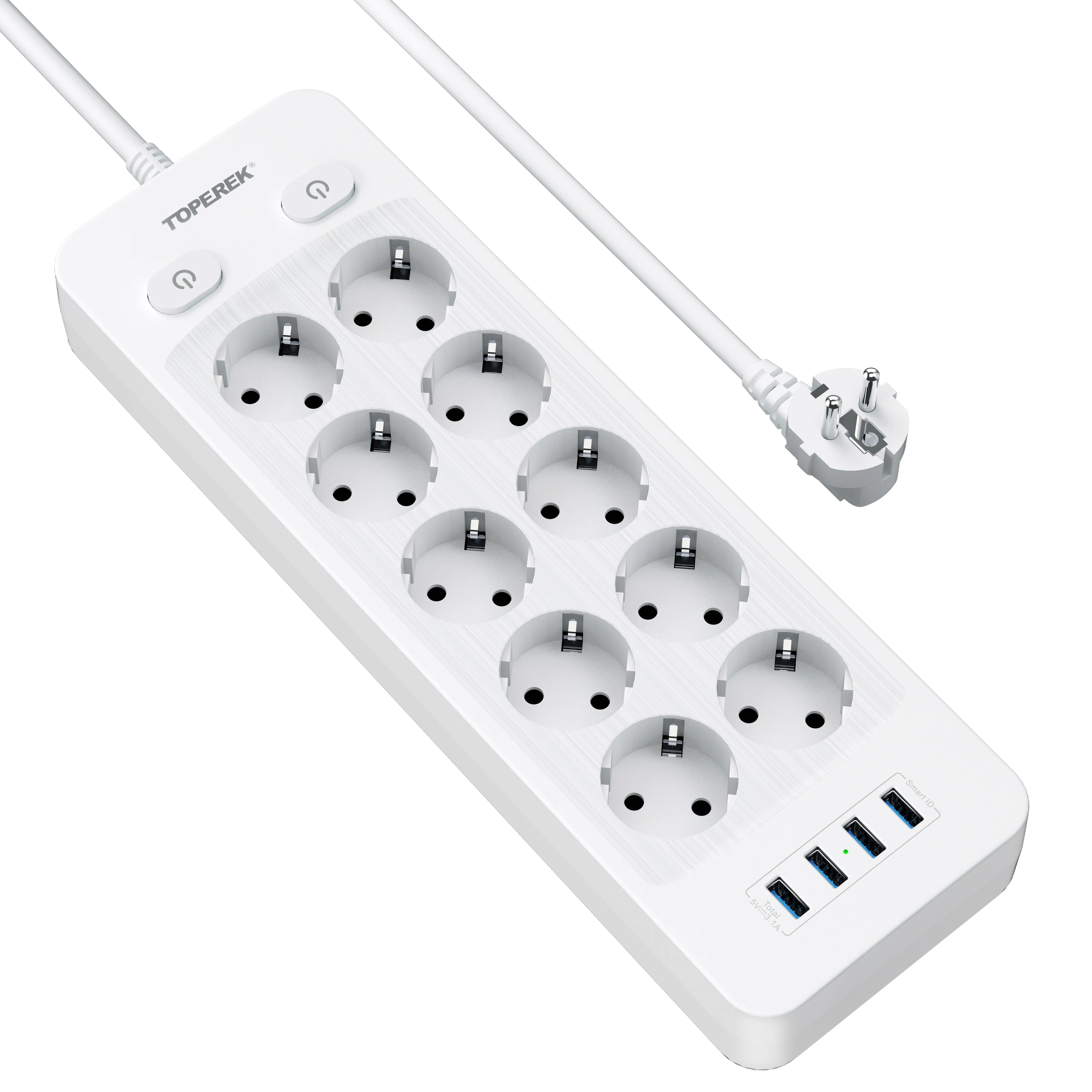 Regleta Multicontacto con Proteccion de Voltaje, Regleta de  Alimentación con 12 Conexiones y 4 USB(1 USB-C), Torre Multicontacto 