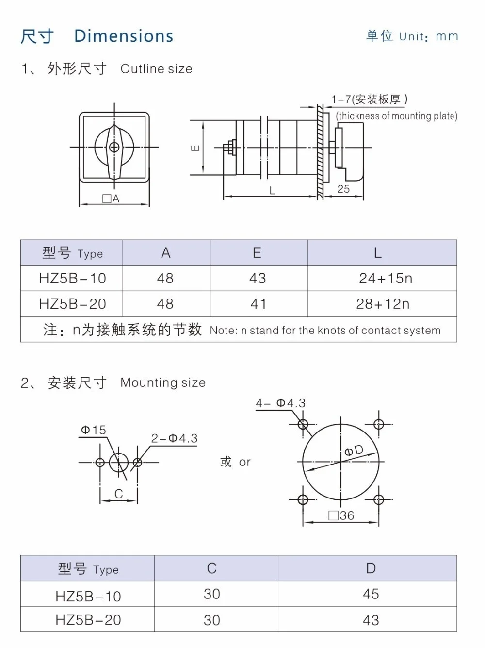 HZ5B-20/4-3-1 Six Position Changeover Rotary Cam Switch 4