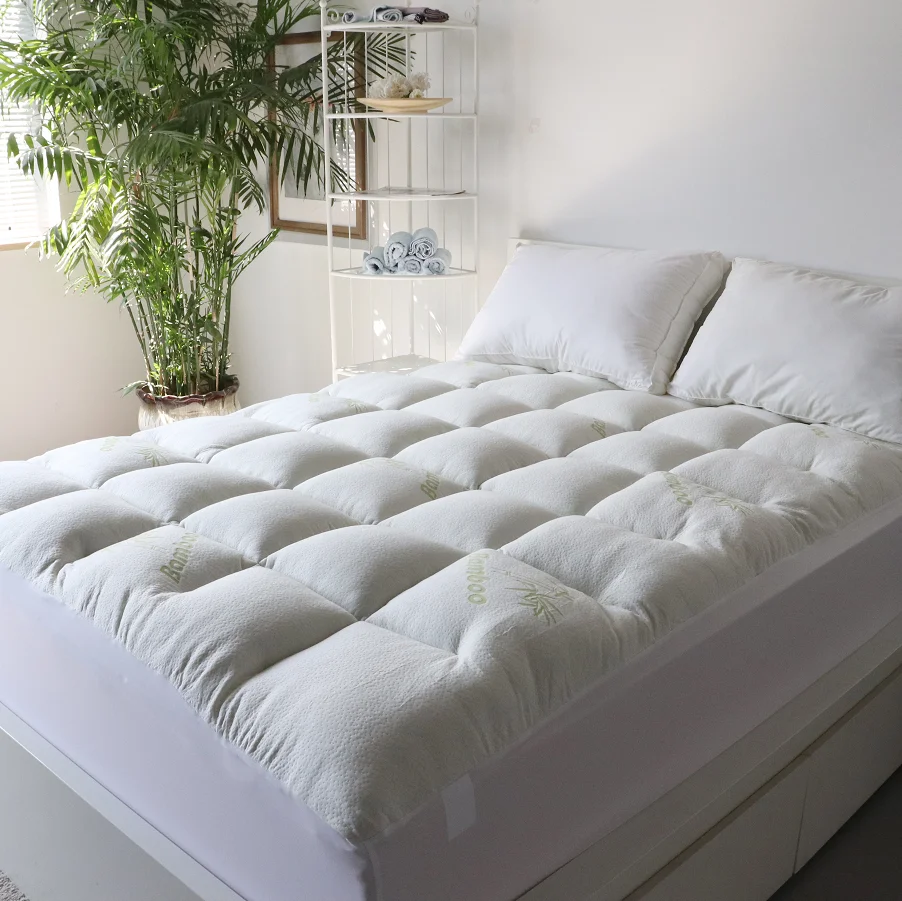 Hypoallergenic Twin Size Quilted Cooling Bamboo Fiber Mattress Topper with Deep Pocket Fitted Skirt factory