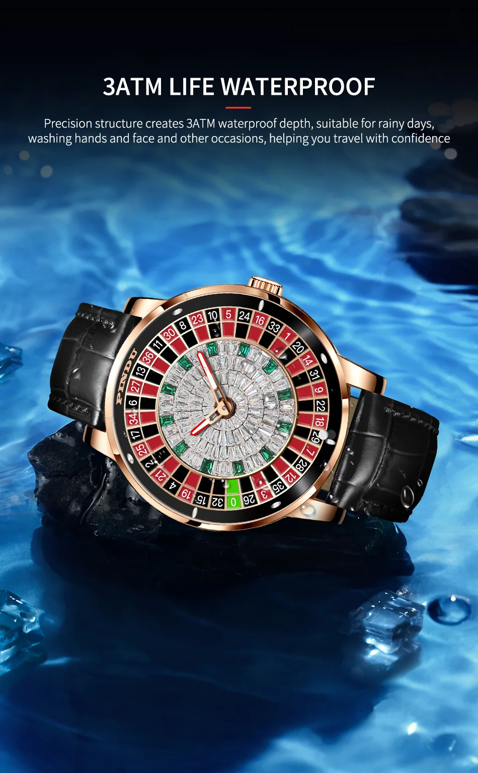 Pindu 6617 Top Brands Luxury Crystal Diamond Watches Gambling Disk Rotate Mens Mechanical Watch