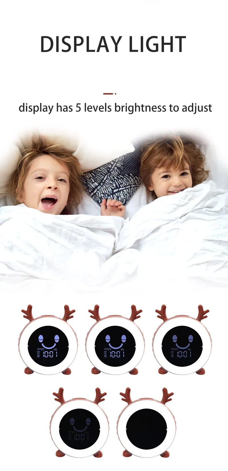 Cute Children Alarm Clock Children Sleep Trainer Clock Night Light