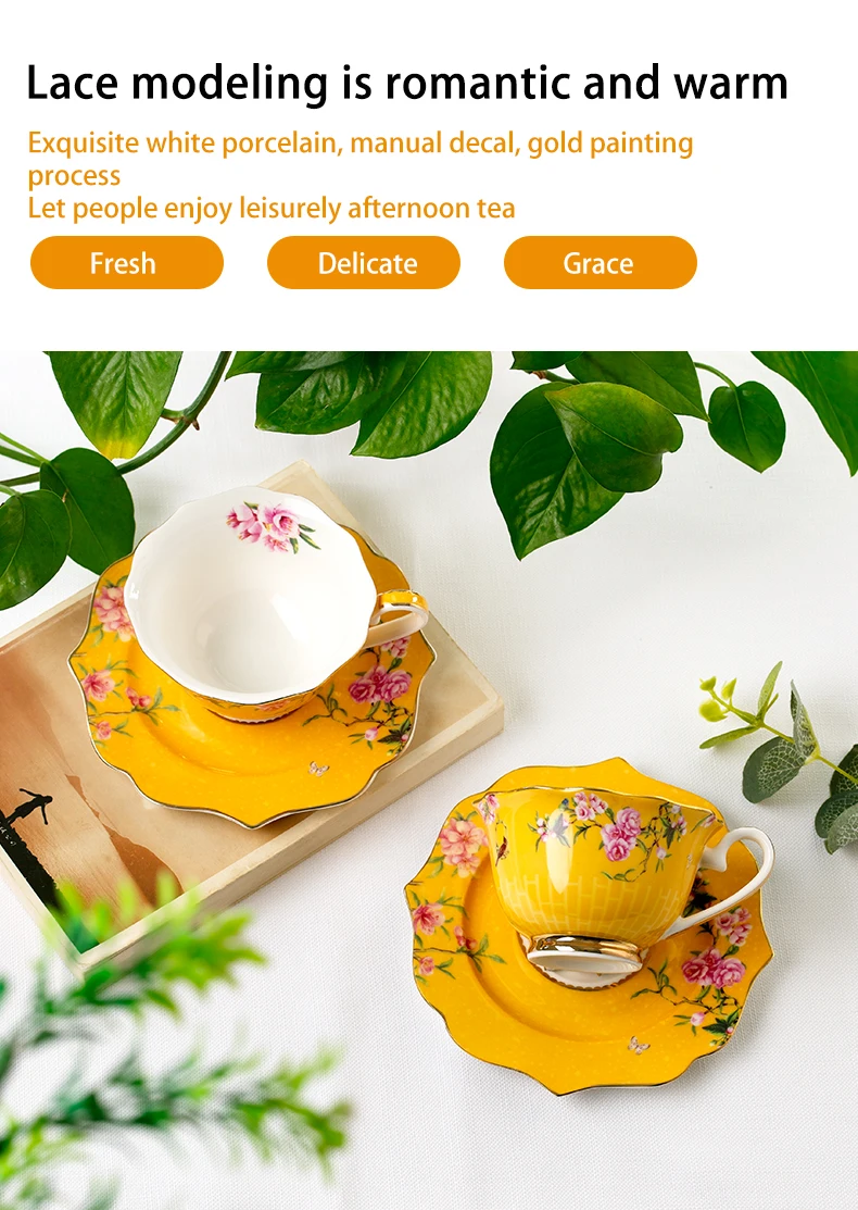 Wholesale Chinese style high quality cup and saucers ceramic porcelain tea set coffee cup with handle STOCK factory