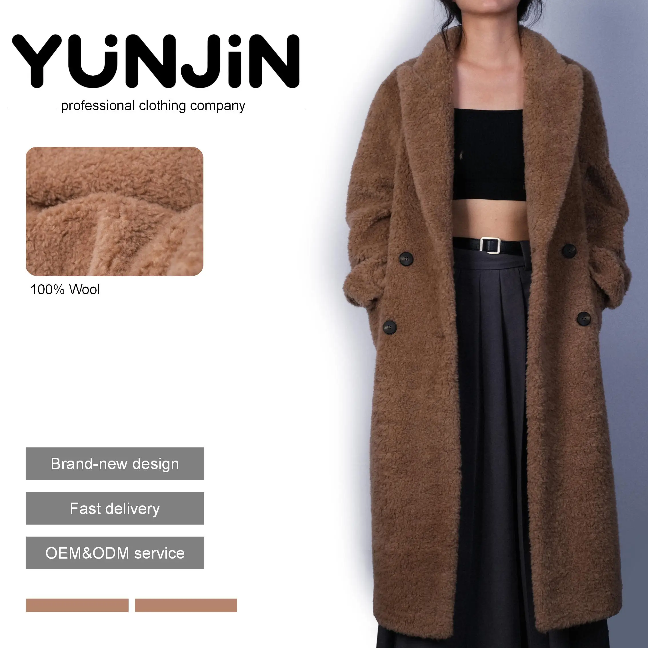 YUNJIN Luxury Women's Coat Double Breasted Button Warm